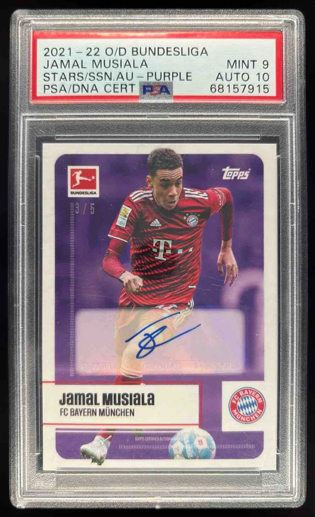 2021 Topps Bundesliga Stars Autograph Purple Jamal Musiala Auto /5 PSA 9