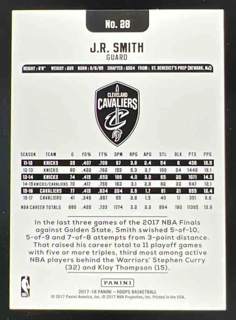 2017-18 Panini Hoops Red Checkerboard #28 J.R. Smith /15 - Image 2