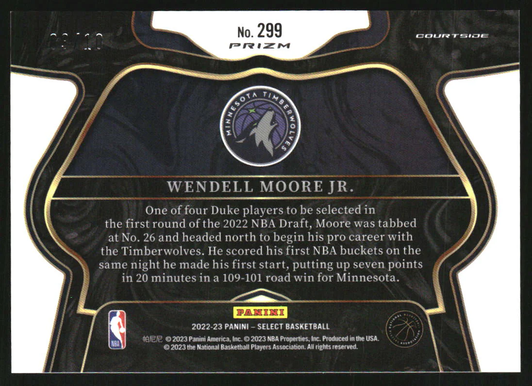 2022-23 Select Prizms Gold Flash #299 Wendell Moore Jr. RC Rookie /10 - Image 2