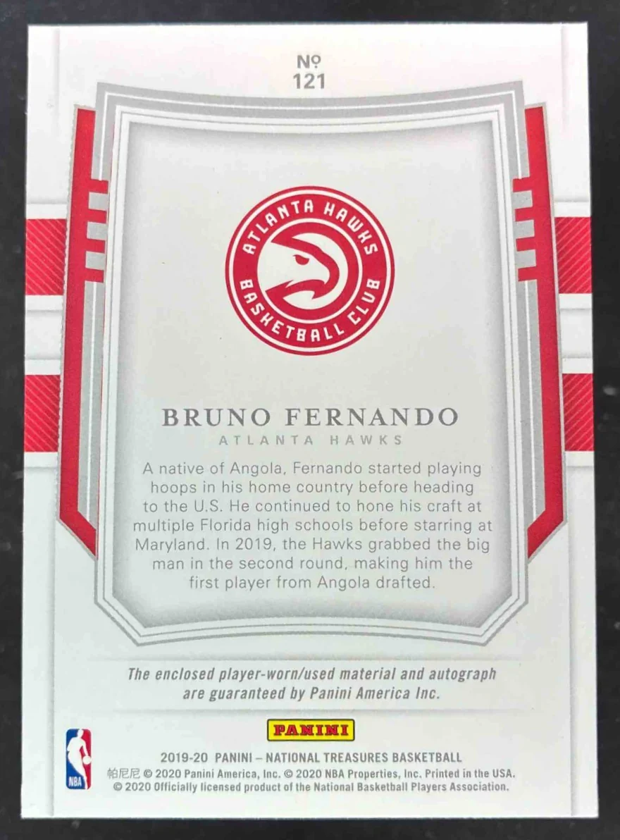 2019 National Treasures Rookie Patch Stars Stripes Bruno Fernando RC Auto /30 - Image 2