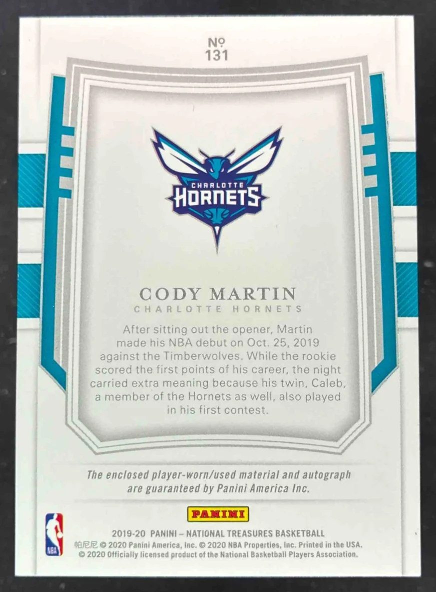 2019-20 Panini National Treasures #131 Cody Martin RC Auto /99 - Image 2