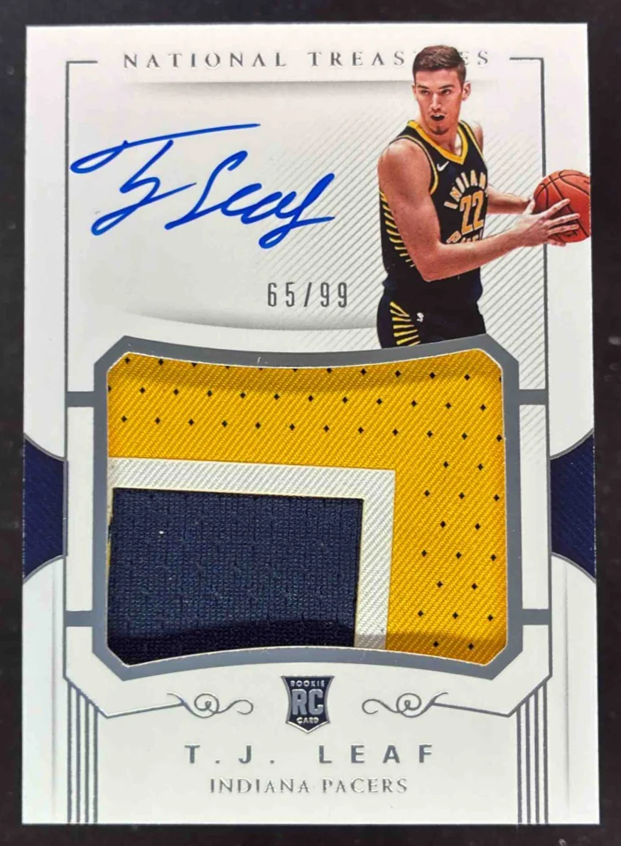 2017-18 Panini National Treasures #118 TJ Leaf Rookie Patch Auto RC Auto /99