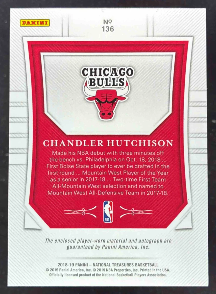 2018 National Treasures Rookie Patch Limited Chandler Hutchison RC Auto /20 - Image 2