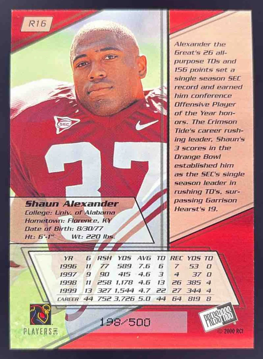 2000 Press Pass Reflectors #R16 Shaun Alexander /500 - Image 2