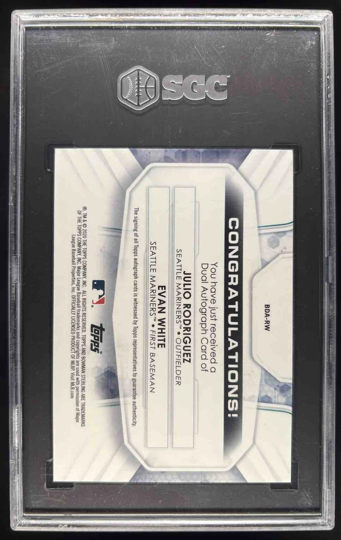 2020 Bowman Sterling Dual Refractor Auto Evan White Julio Rodriguez /25 SGC 10 - Image 2