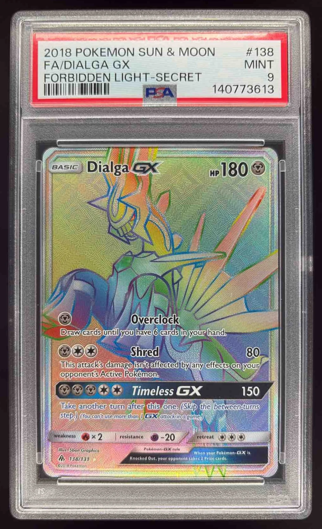 2018 Pokemon Sun & Moon Forbidden Light #138/131 Dialga PSA 9