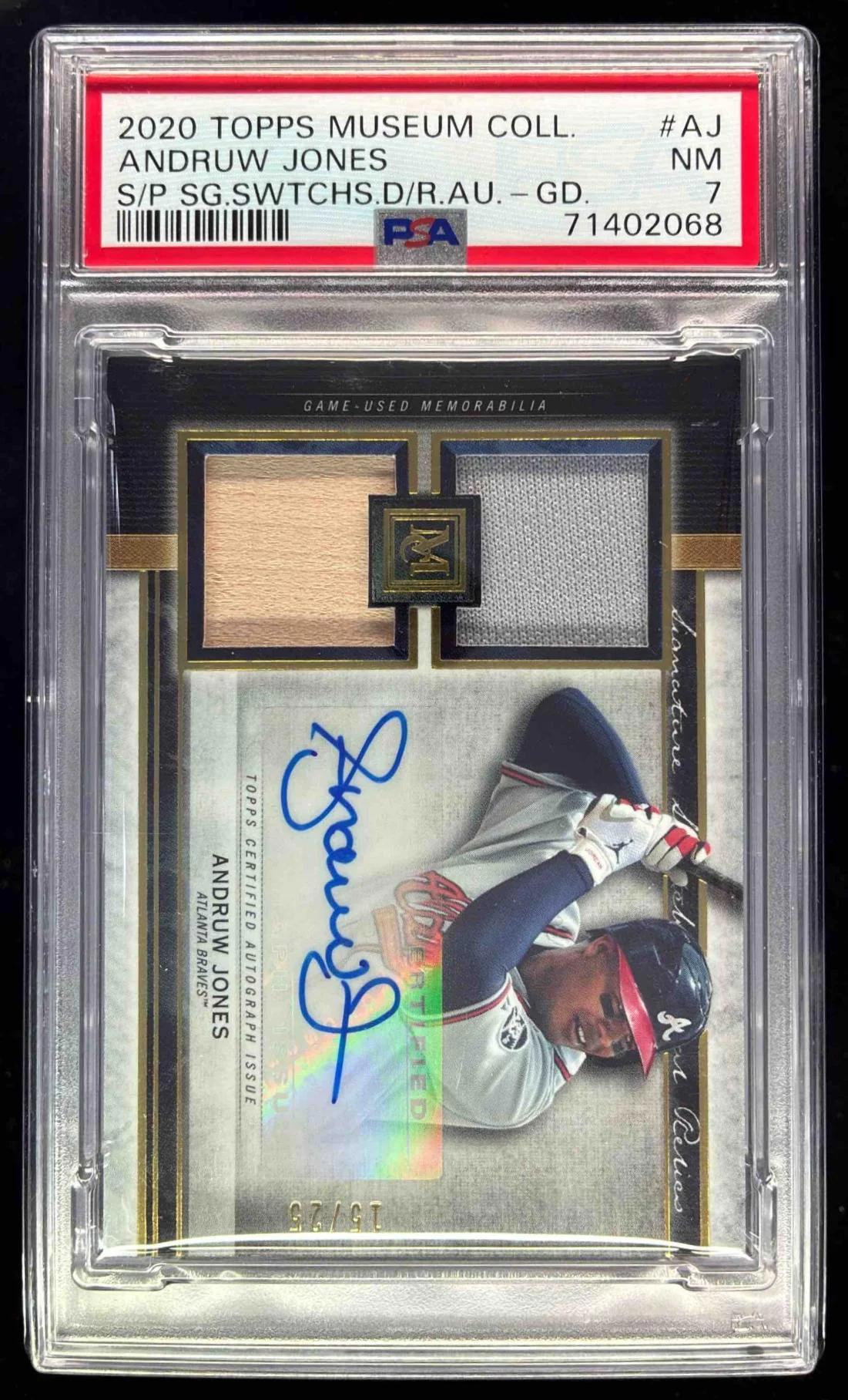 2020 Museum Collection Swatches Dual Relic Auto Gold Andruw Jones Auto /25 PSA 7