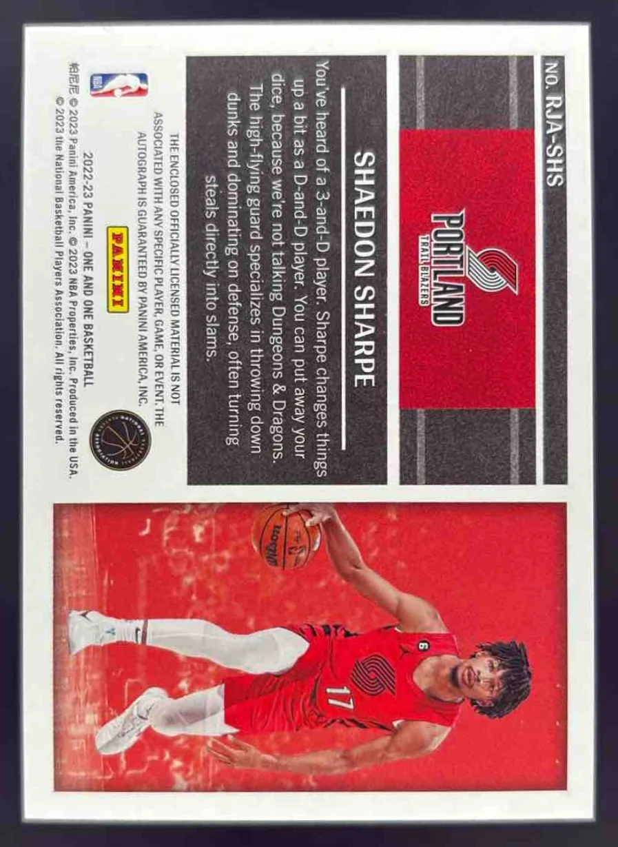 2022-23 Panini One & One Rookie Jersey Red #RJA-SHS Shaedon Sharpe RC Auto /25 - Image 2