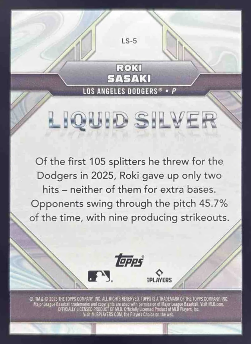 2025 Topps Diamond Icons Liquid Silver #LS-5 Roki Sasaki RC SSP - Image 2