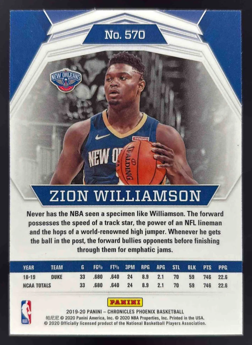 2019-20 Panini Chronicles Silver #570 Zion Williamson Phoenix RC - Image 2