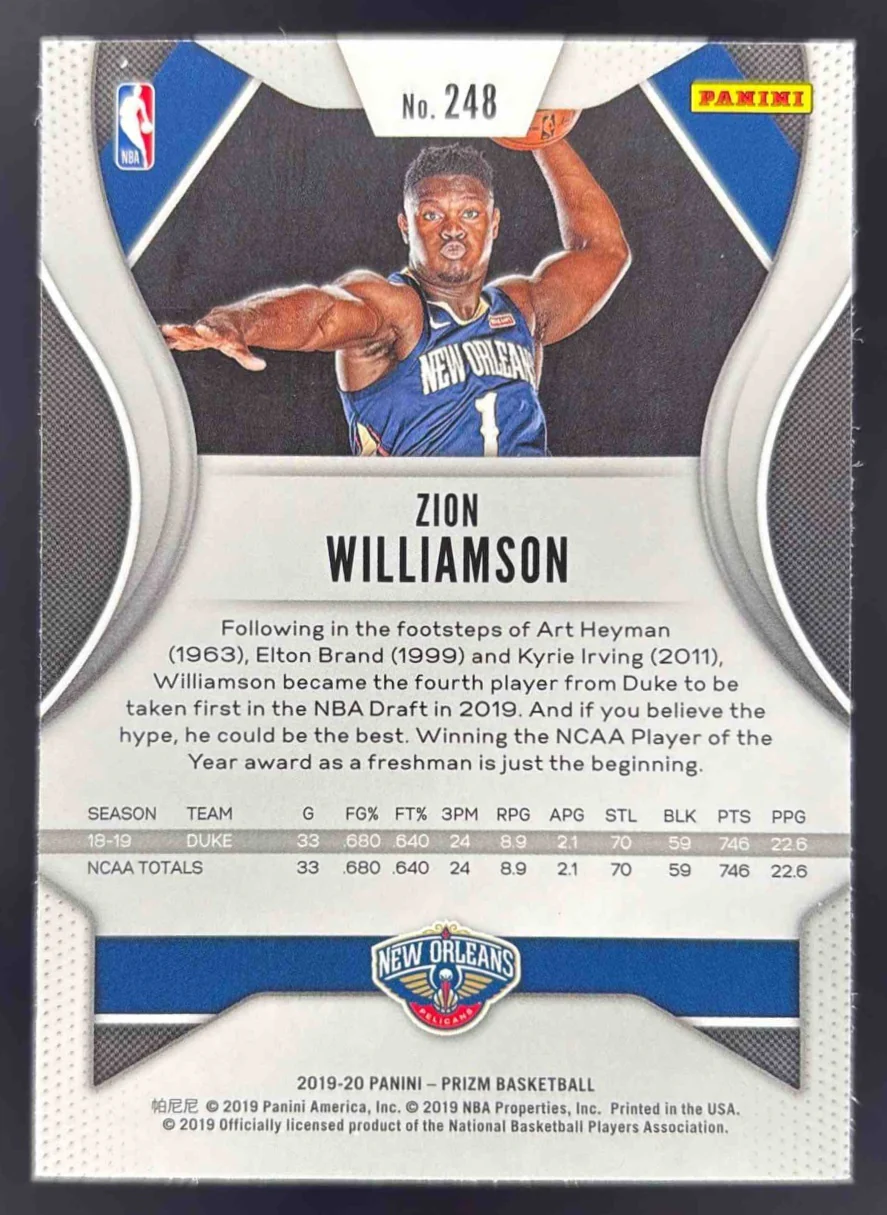 2019-20 Panini Prizm #248b Zion Williamson RC - Image 2