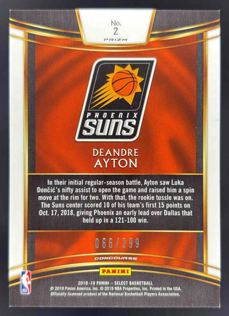 2018-19 Panini Select Light Blue Prizms #2 Deandre Ayton RC Concourse /299 - Image 2