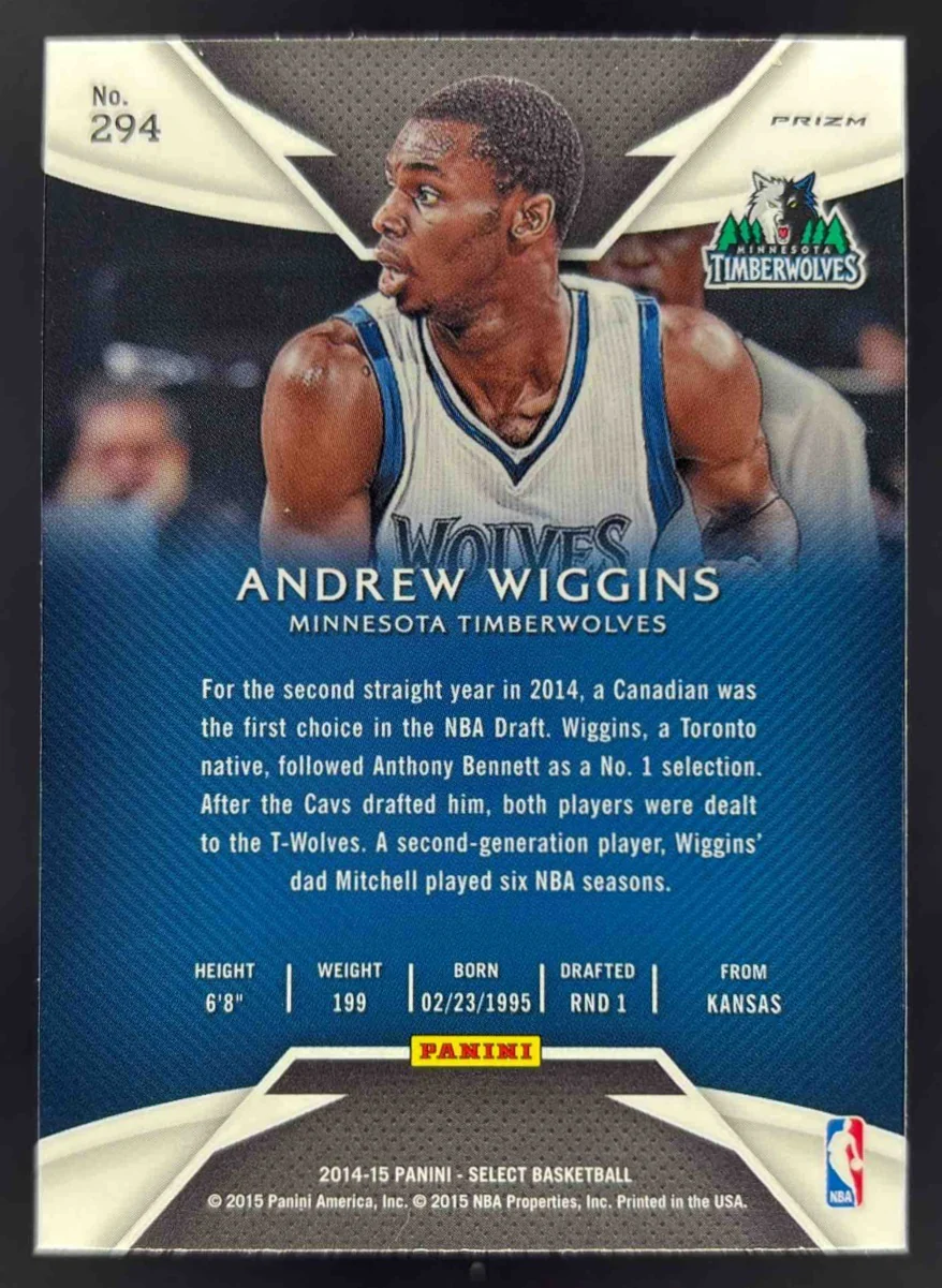 2014-15 Panini Select Prizms Purple and White #294 Andrew Wiggins RC - Image 2