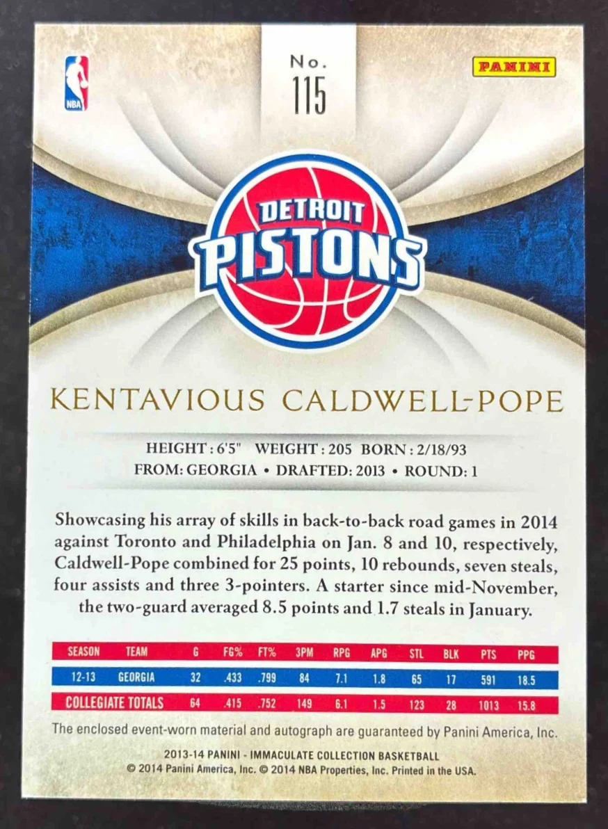 2013-14 Panini Immaculate Collection #115 Kentavious Caldwell-Pope RC Auto /99 - Image 2
