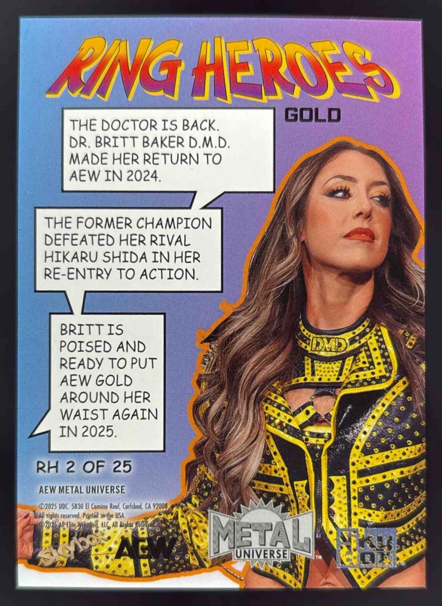 2025 Skybox Universe AEW Wrestling Ring Heroes Gold Dr. Britt Baker D.M.D./99 - Image 2