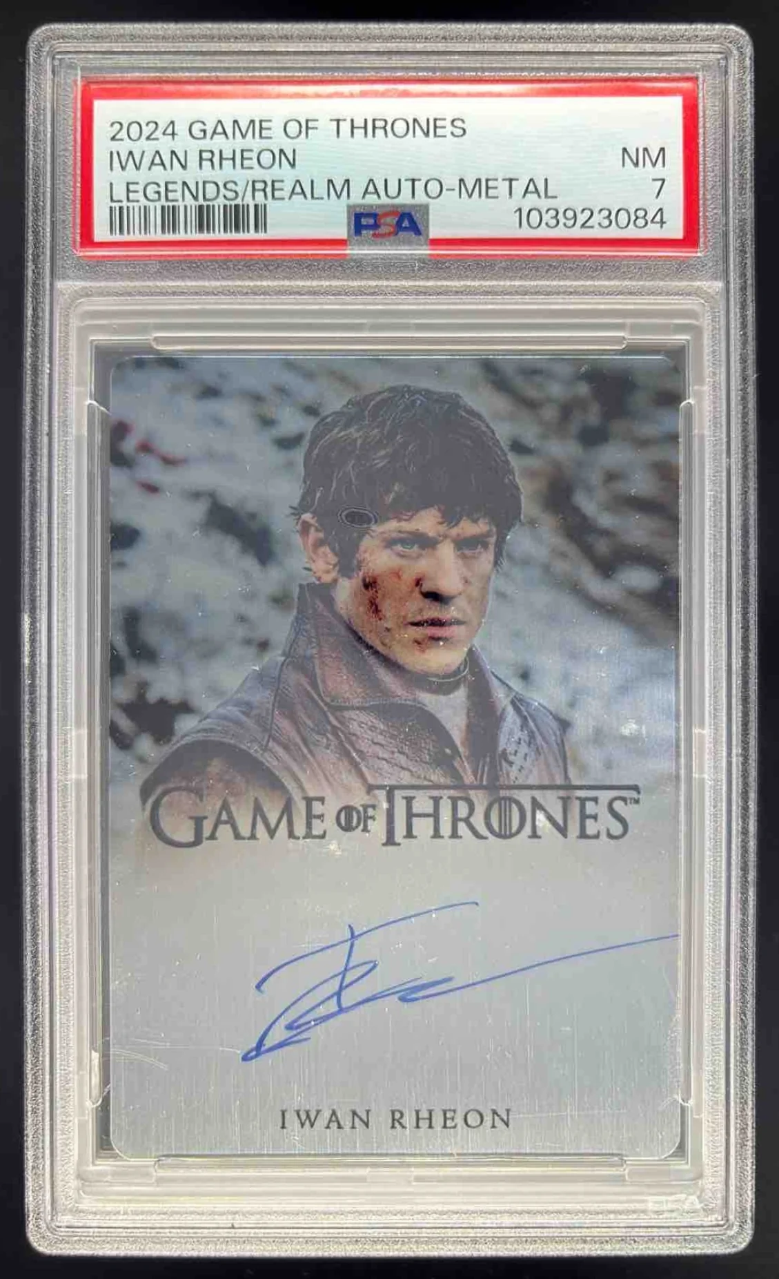 2024 Game of Thrones Legends Auto Metal Iwan Rheon Ramsay Bolton /55 PSA 7