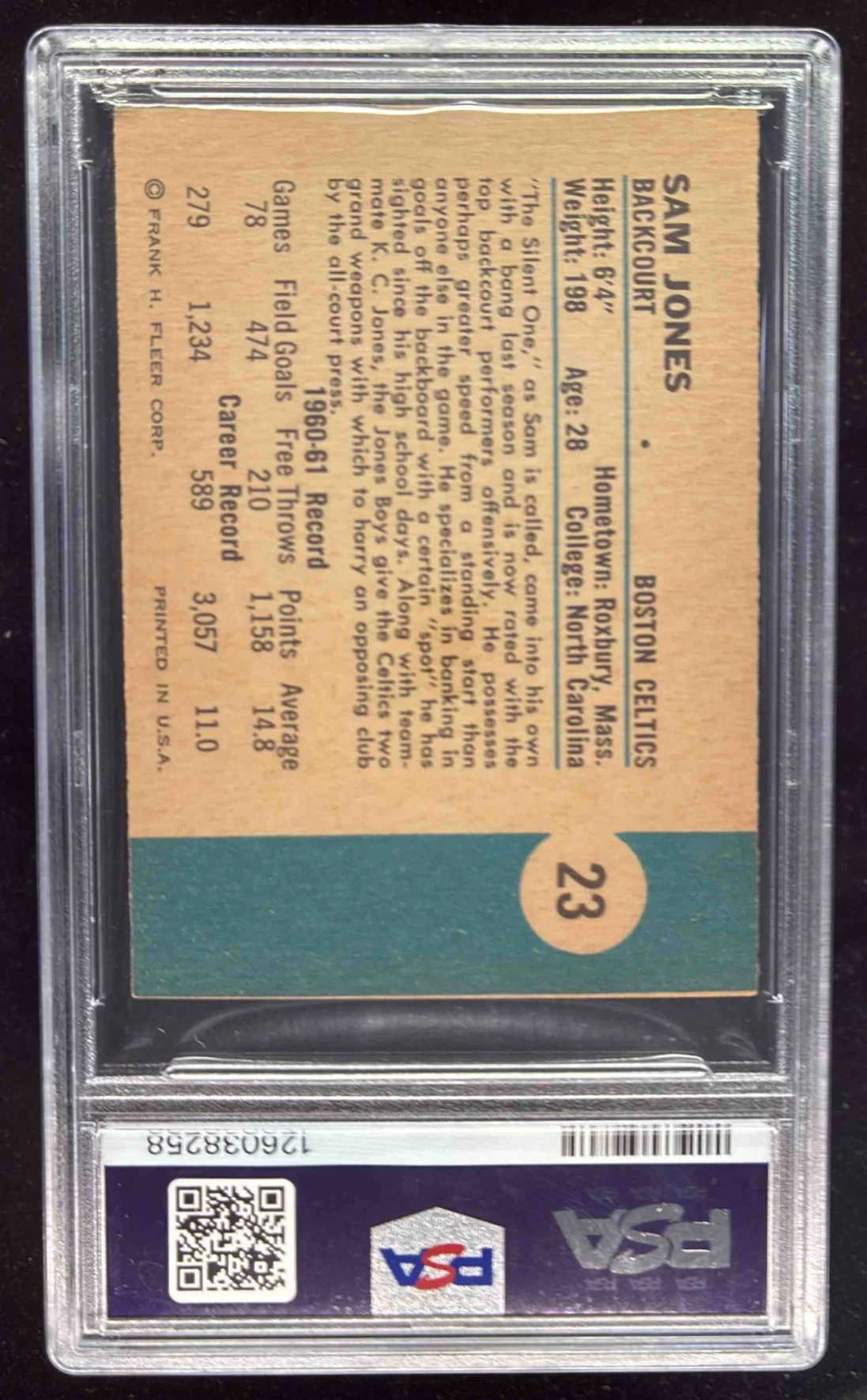 1961-62 Fleer #23 Sam Jones RC PSA 7 - Image 2