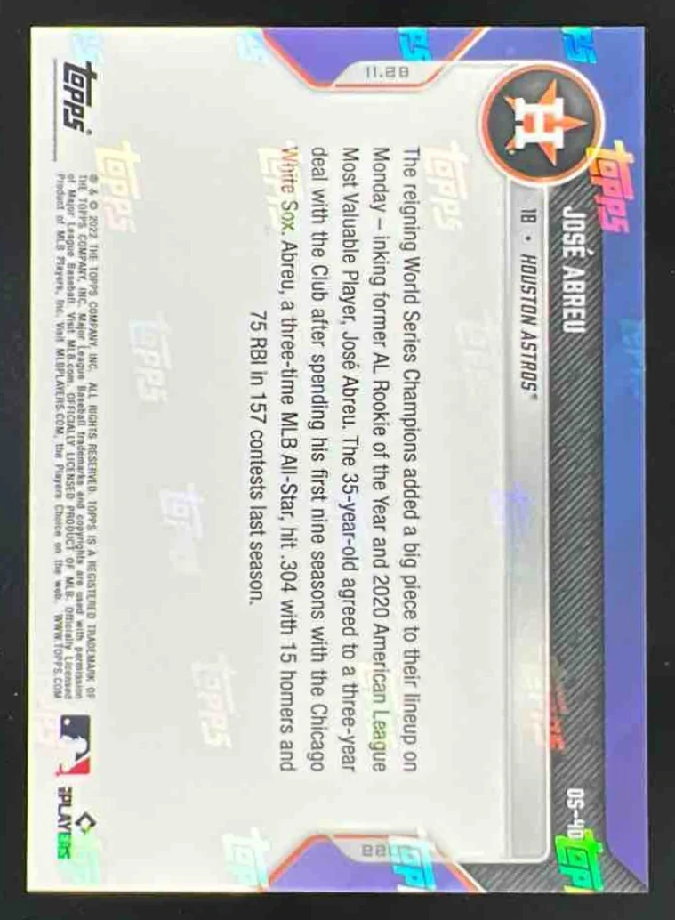 2022 Topps Now Off Season #OS-40 Jose Abreu /10 - Image 2