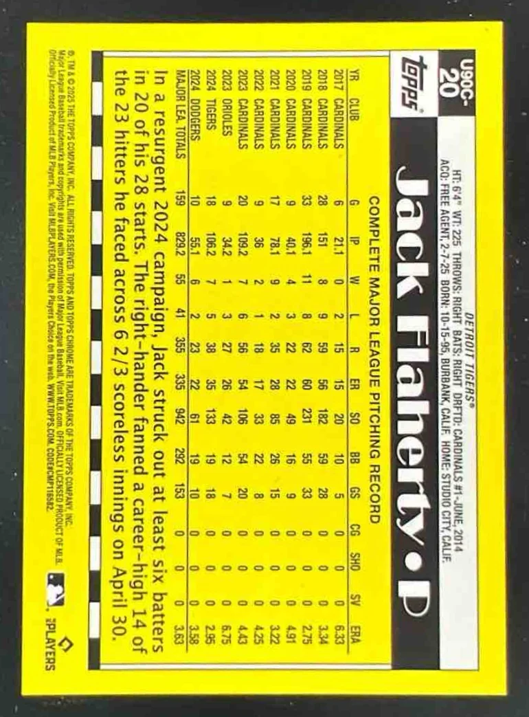 2025 Topps Update Silver Pack 1990 Chrome Orange Mojo Jack Flaherty /25 - Image 2