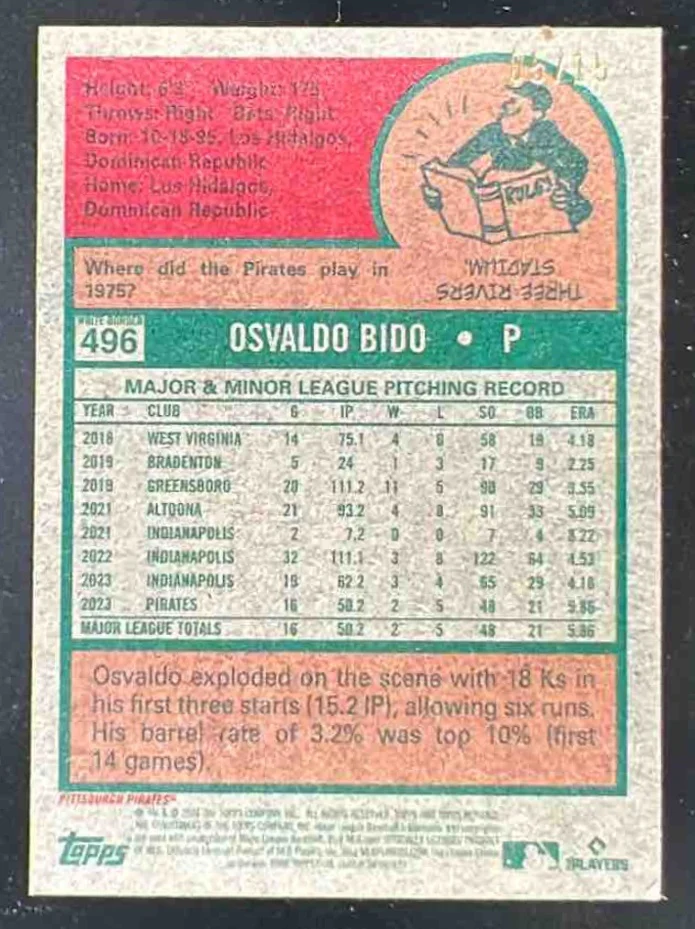 2024 Topps Heritage Mini Purple Border #496 Osvaldo Bido RC - Image 2
