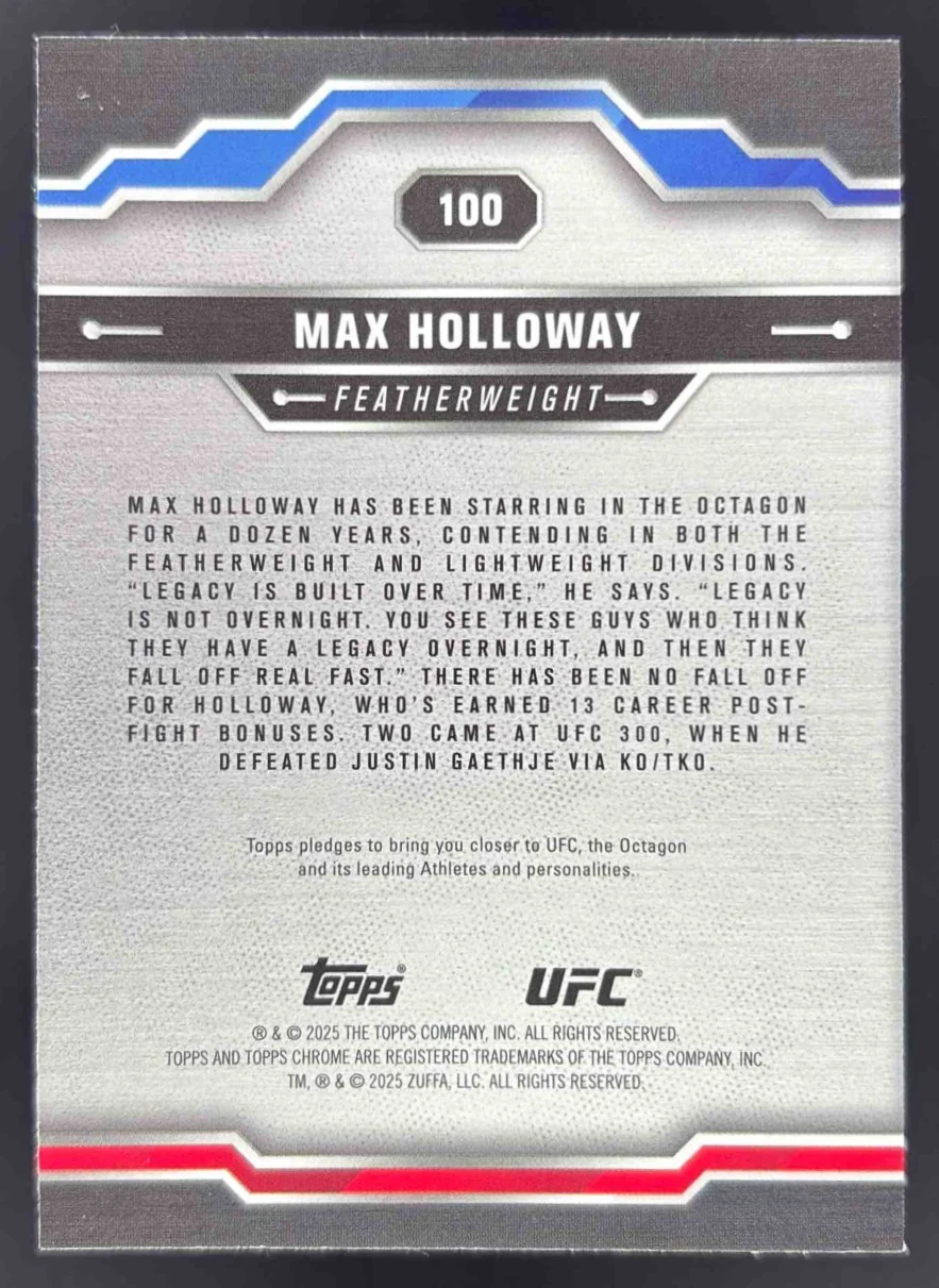 2025 Topps UFC Chrome Sapphire #100 Max Holloway - Image 2
