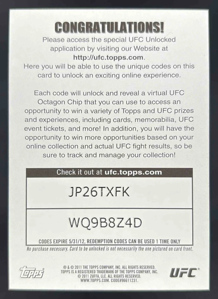 2011 Topps UFC Unlocked Quinton Jackson Jon Jones - Image 2