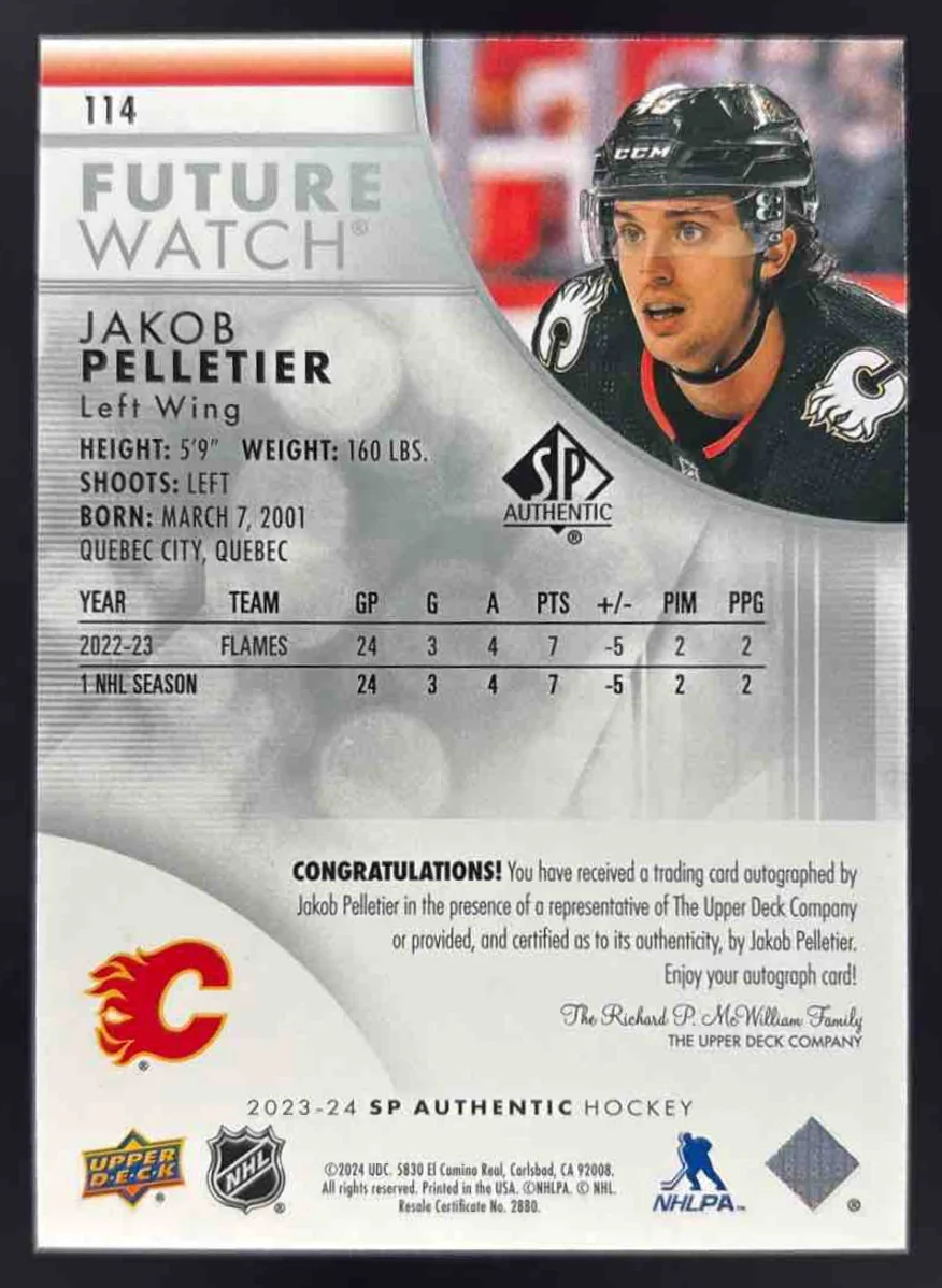2023-24 SP Authentic #114 Jakob Pelletier Autograph RC Future Watch Auto /999 - Image 2