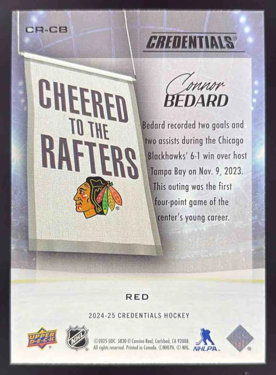 2024 Upper Deck Credentials Cheered to the Rafters Red #CR-CB Connor Bedard /149 - Image 2
