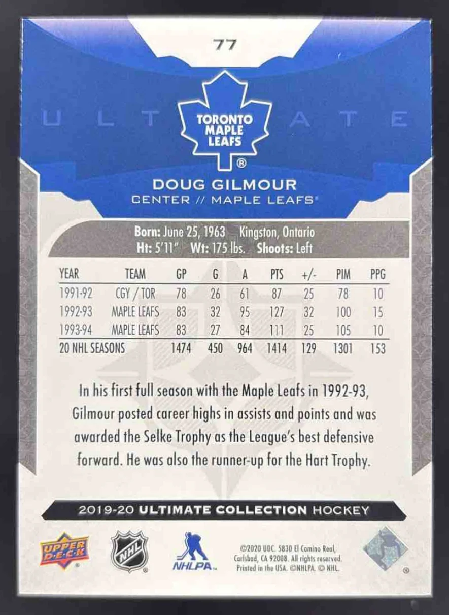 2019-20 Upper Deck Ultimate Collection #77 Doug Gilmour /99 - Image 2