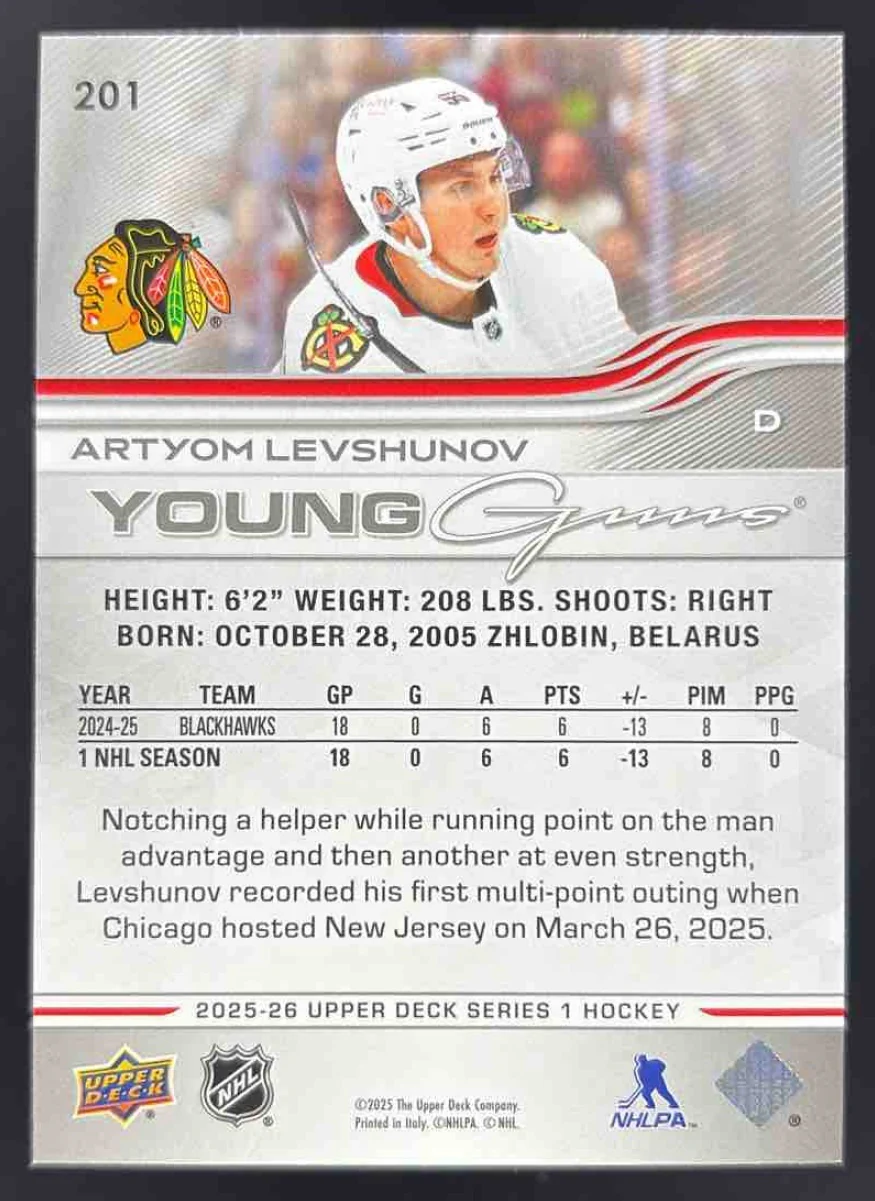 2025 Upper Deck Series 1 #201 Artyom Levshunov Young Guns RC - Image 2
