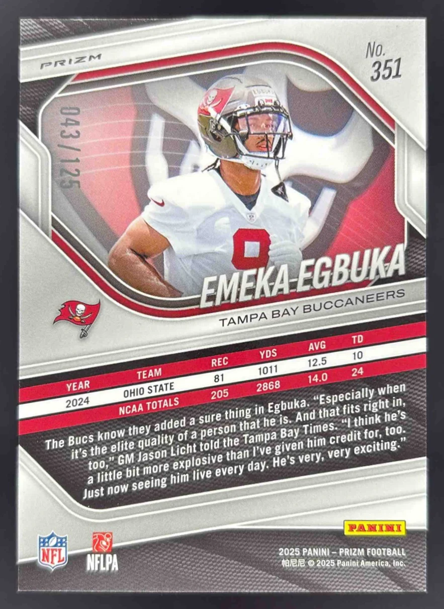 2025 Panini Prizm Purple Prizm #351 Emeka Egbuka RC /125 - Image 2