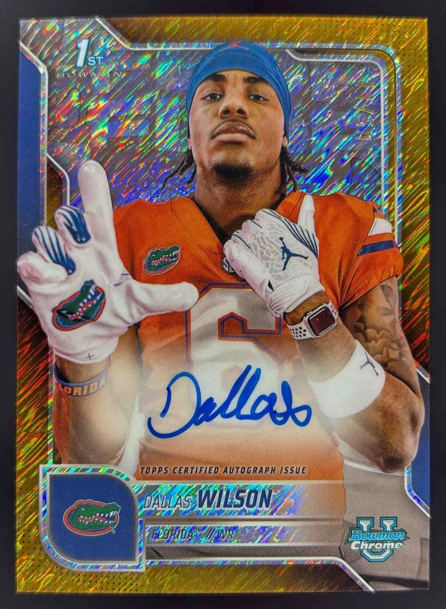 2025 Bowman Chrome University Gold Shimmer Refractor Dallas Wilson Auto /50
