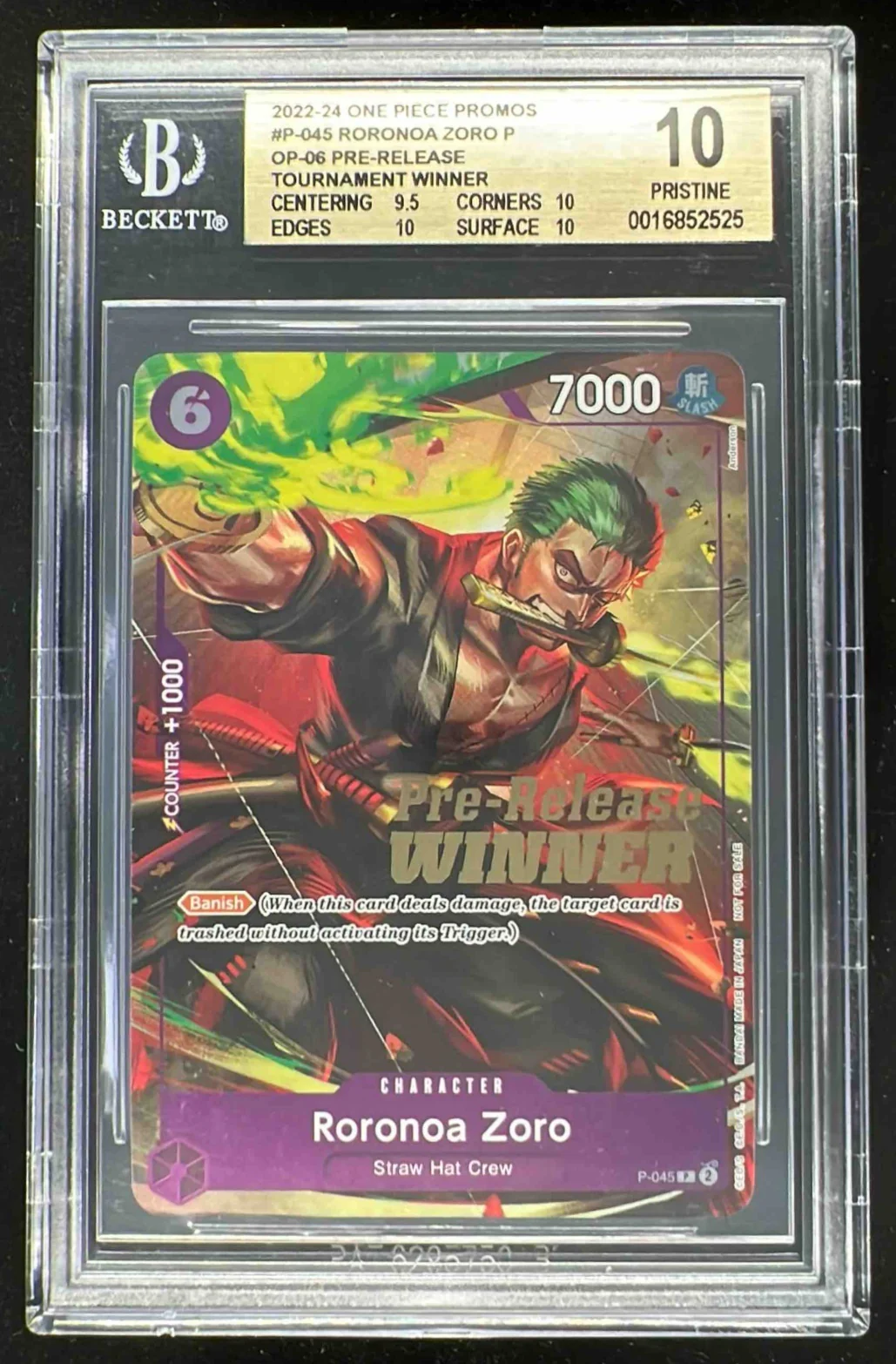 2022 One Piece Promos Pre Release #P-045 Roronoa Zoro P BGS 10