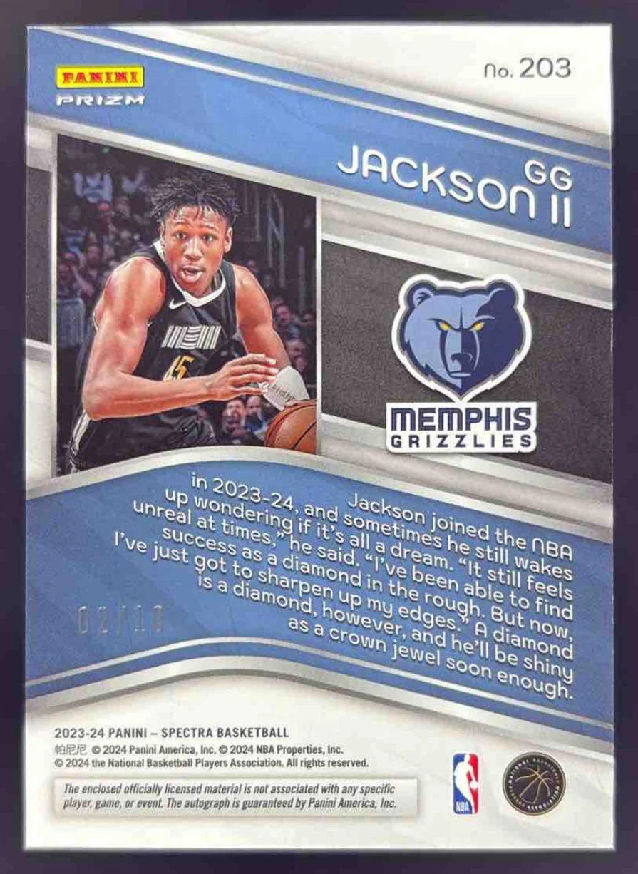 2023-24 Panini Spectra Gold #203 GG Jackson II Autograph RC Auto /10 - Image 2