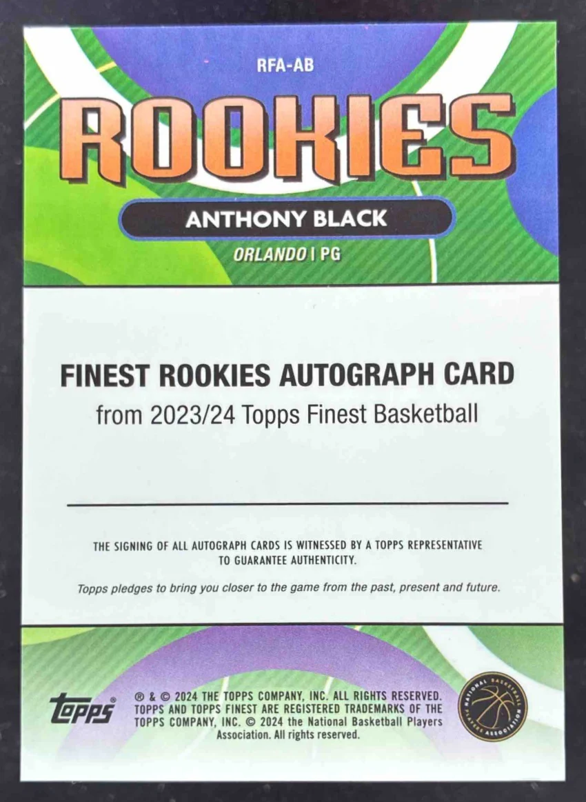 2023-24 Topps Finest Rookie Black Geometric #RFA-AB Anthony Black RC Auto /25 - Image 2