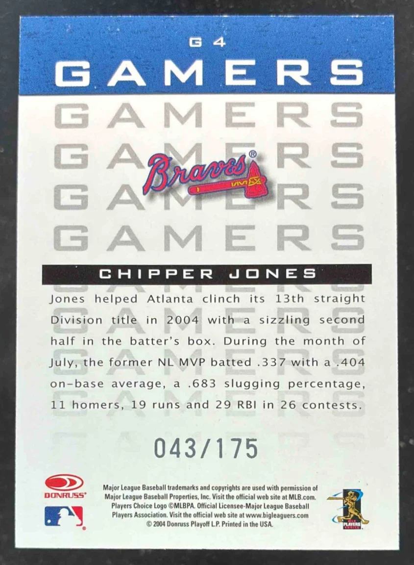 2005 Leaf Gamers Quantum #G4 Chipper Jones /175 - Image 2