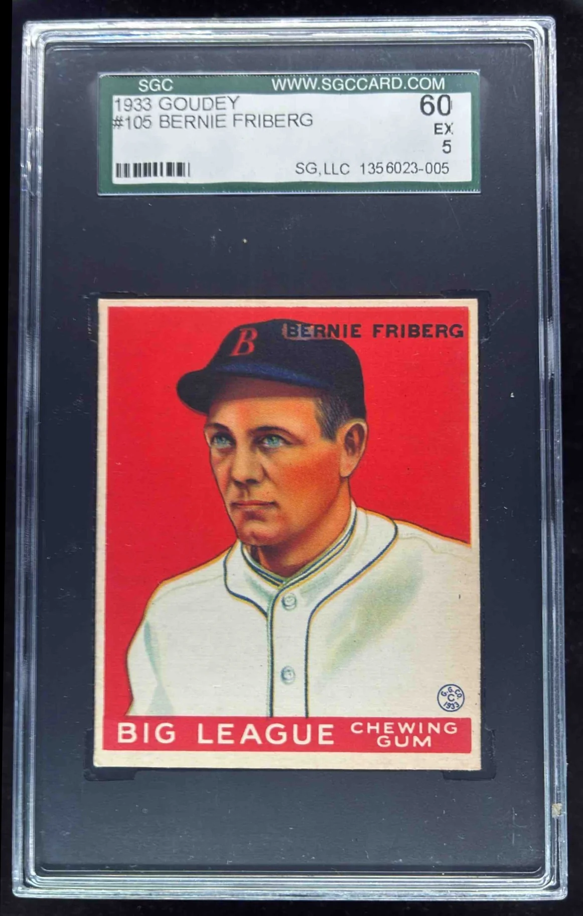 1933 Goudey #105 Bernie Friberg RC SGC 5