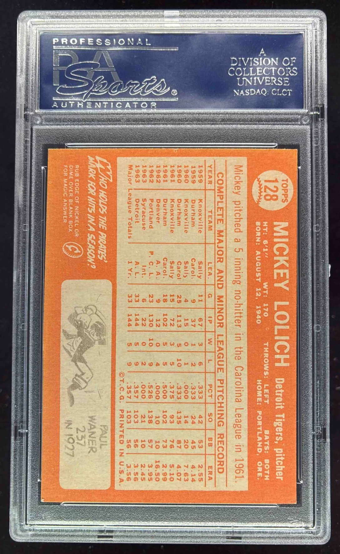 1964 Topps #128 Mickey Lolich RC Auto PSA Authentic - Image 2