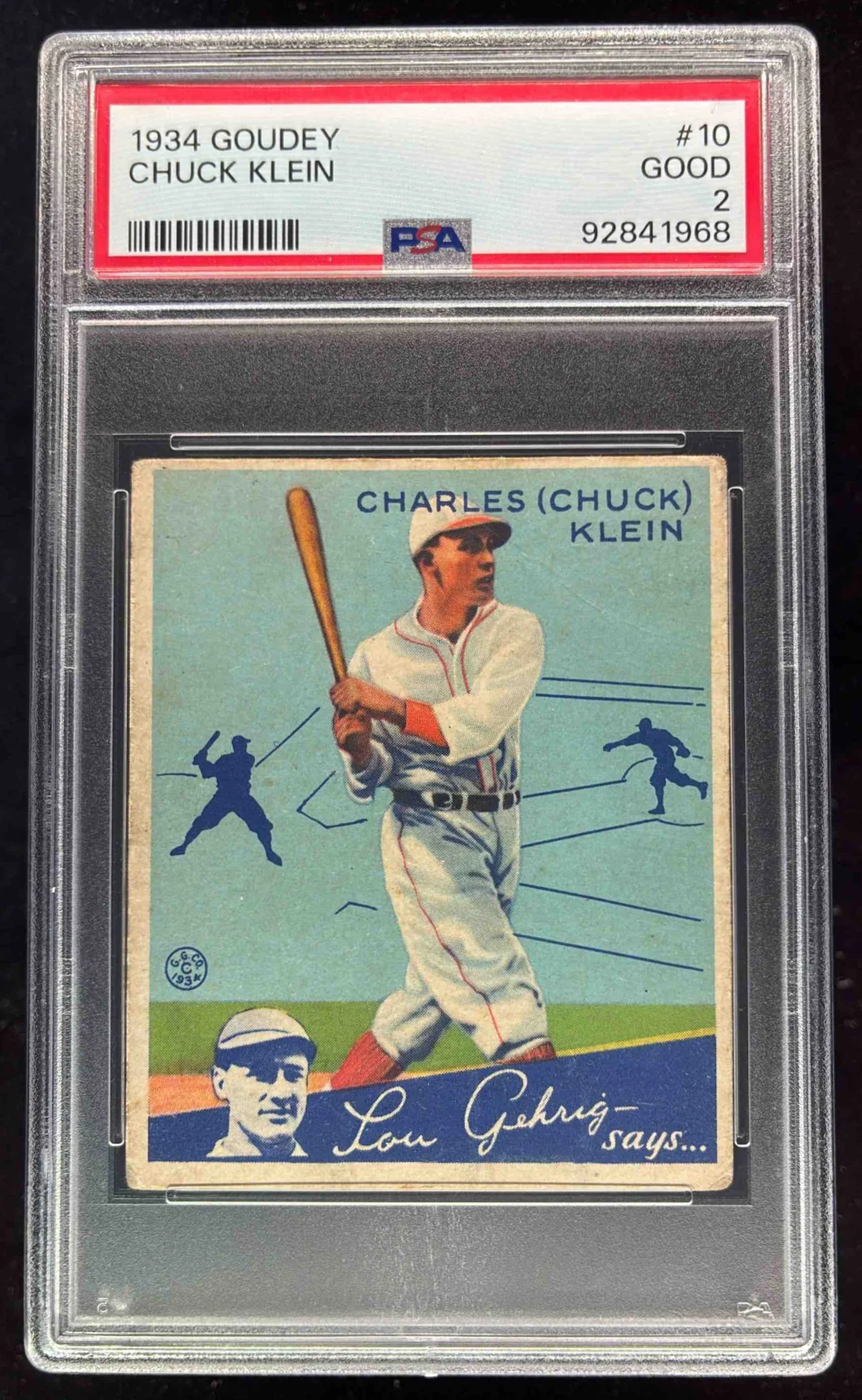 1934 Goudey #10 Chuck Klein PSA 2