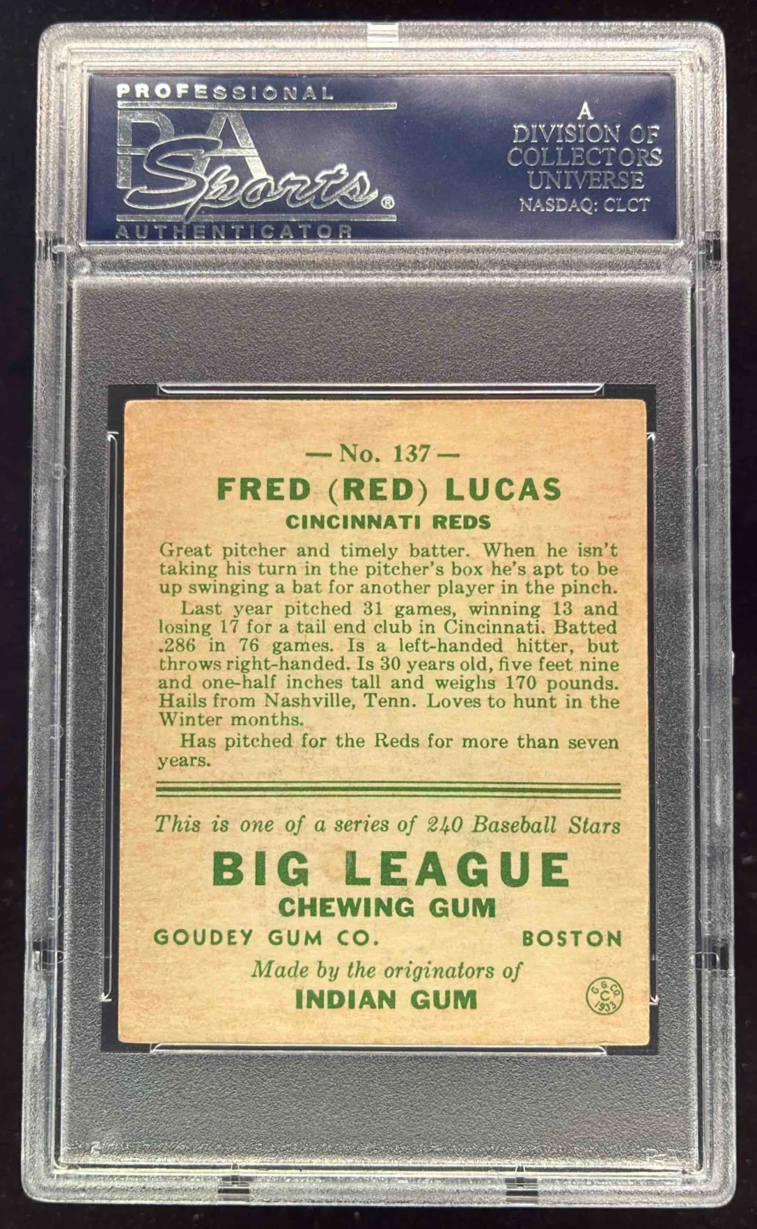 1933 Goudey #137 Red Lucas RC PSA 4.5 - Image 2