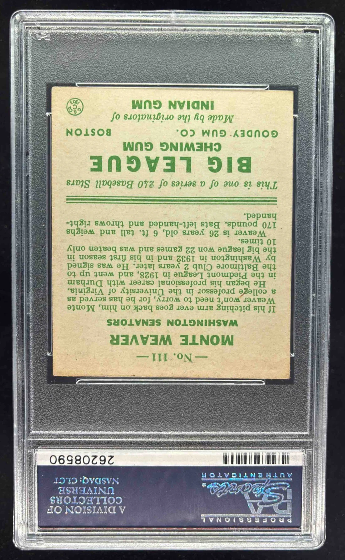 1933 Goudey #111 Monte Weaver RC PSA 5.5 - Image 2