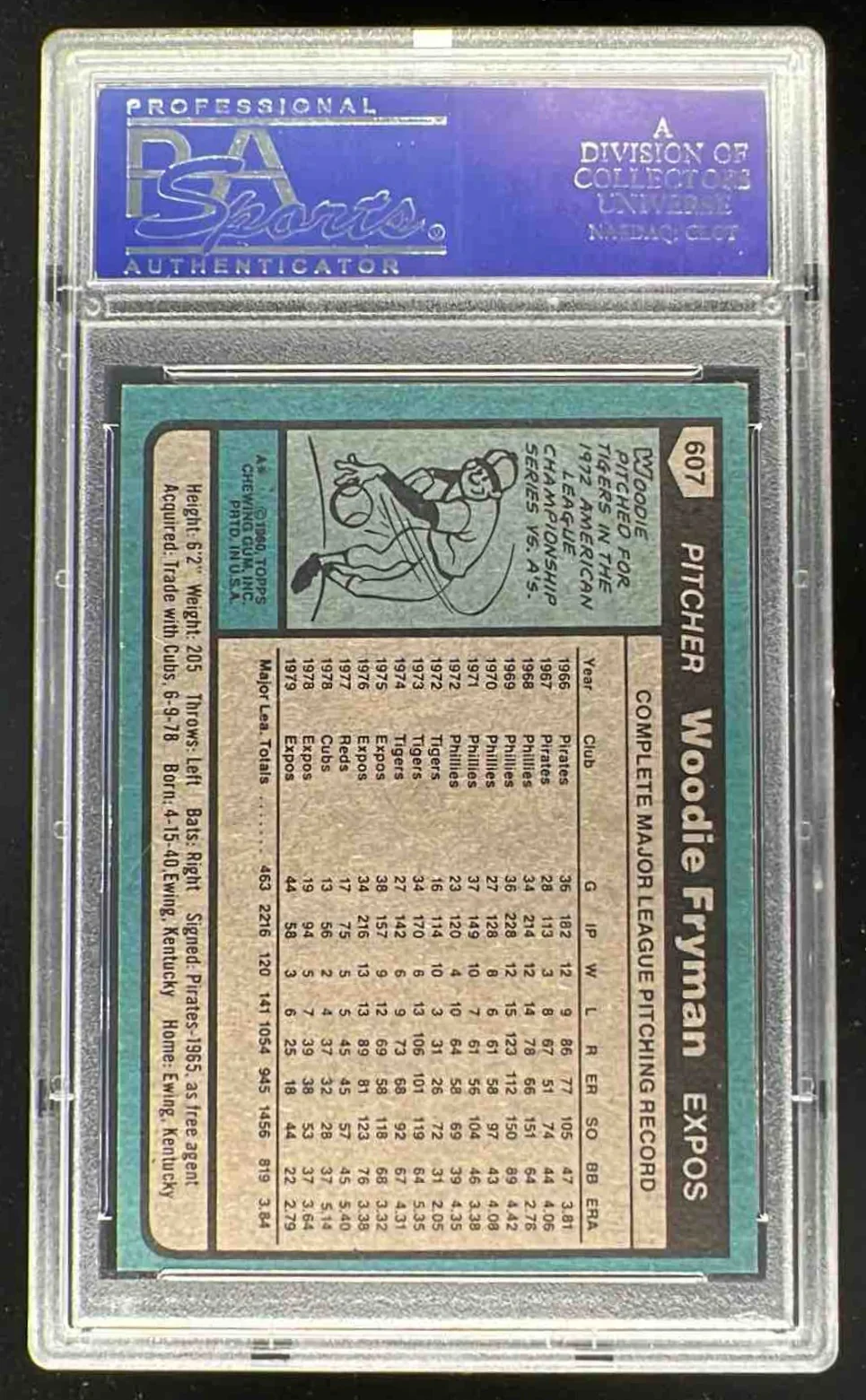 1980 Topps #607 Woodie Fryman PSA 9 - Image 2