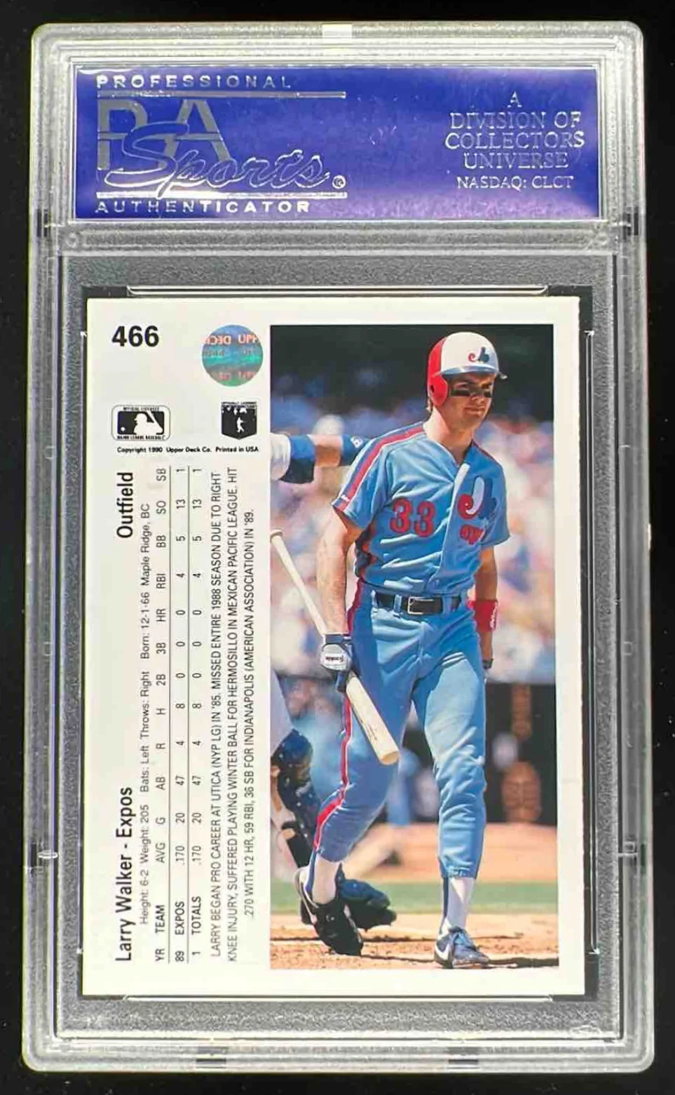 1990 Upper Deck #466 Larry Walker RC PSA 9 - Image 2