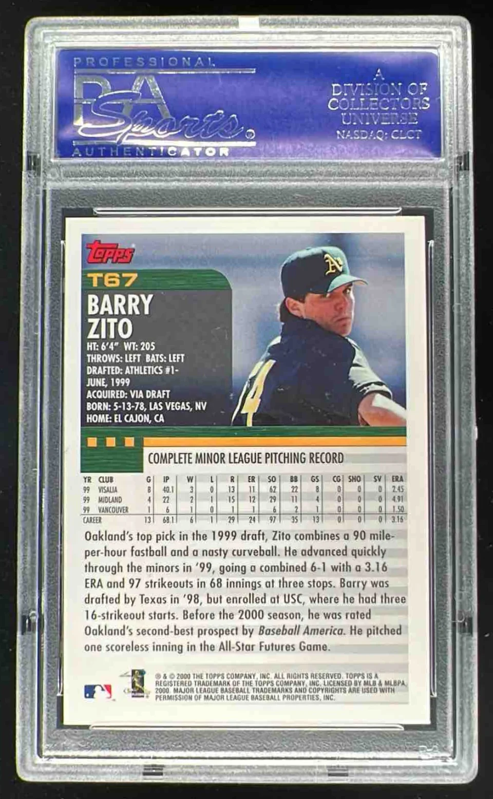 2000 Topps Traded & Rookies #T67 Barry Zito RC PSA 9 - Image 2
