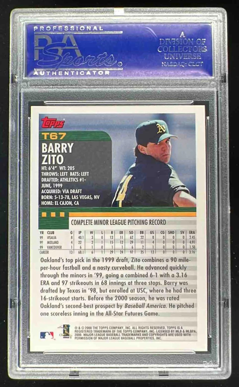 2000 Topps Traded & Rookies #T67 Barry Zito RC PSA 9 - Image 2