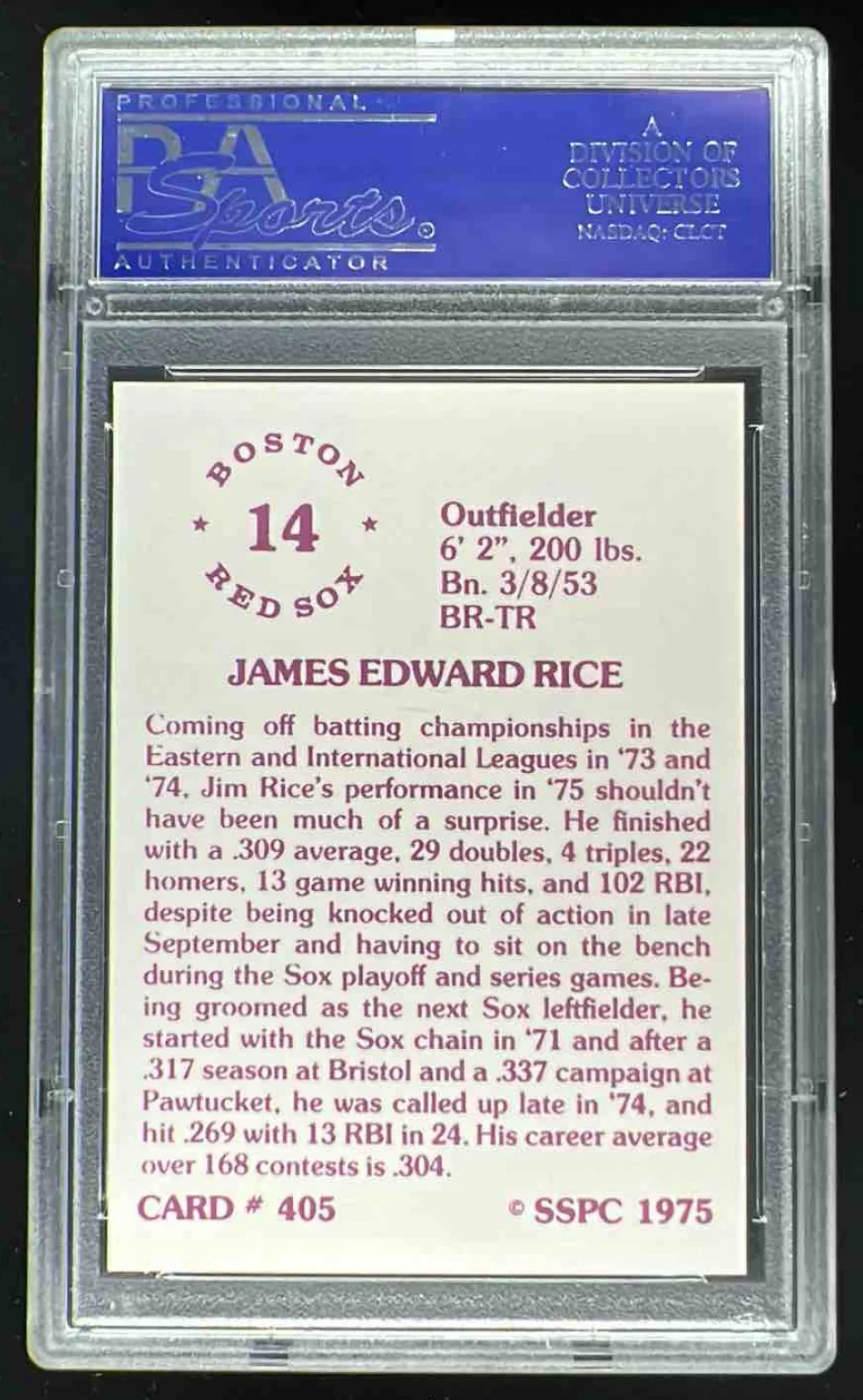 1975 SSPC #405 Jim Rice PSA 9 - Image 2