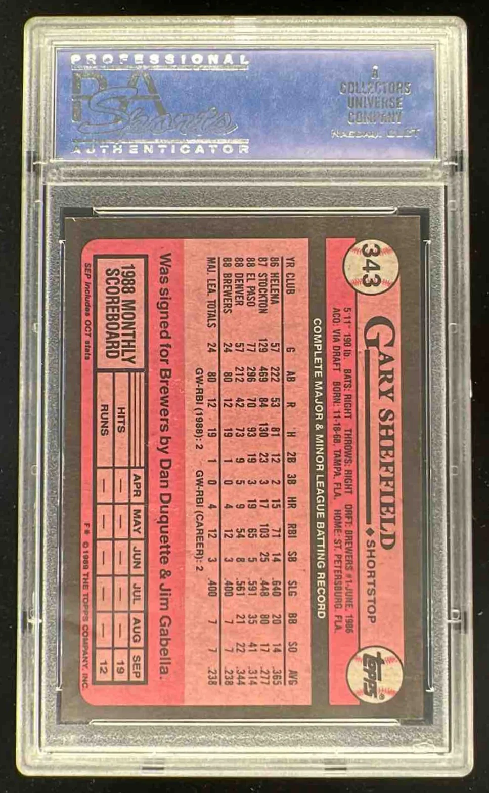 1989 Topps #343a Gary Sheffield RC PSA 9 - Image 2