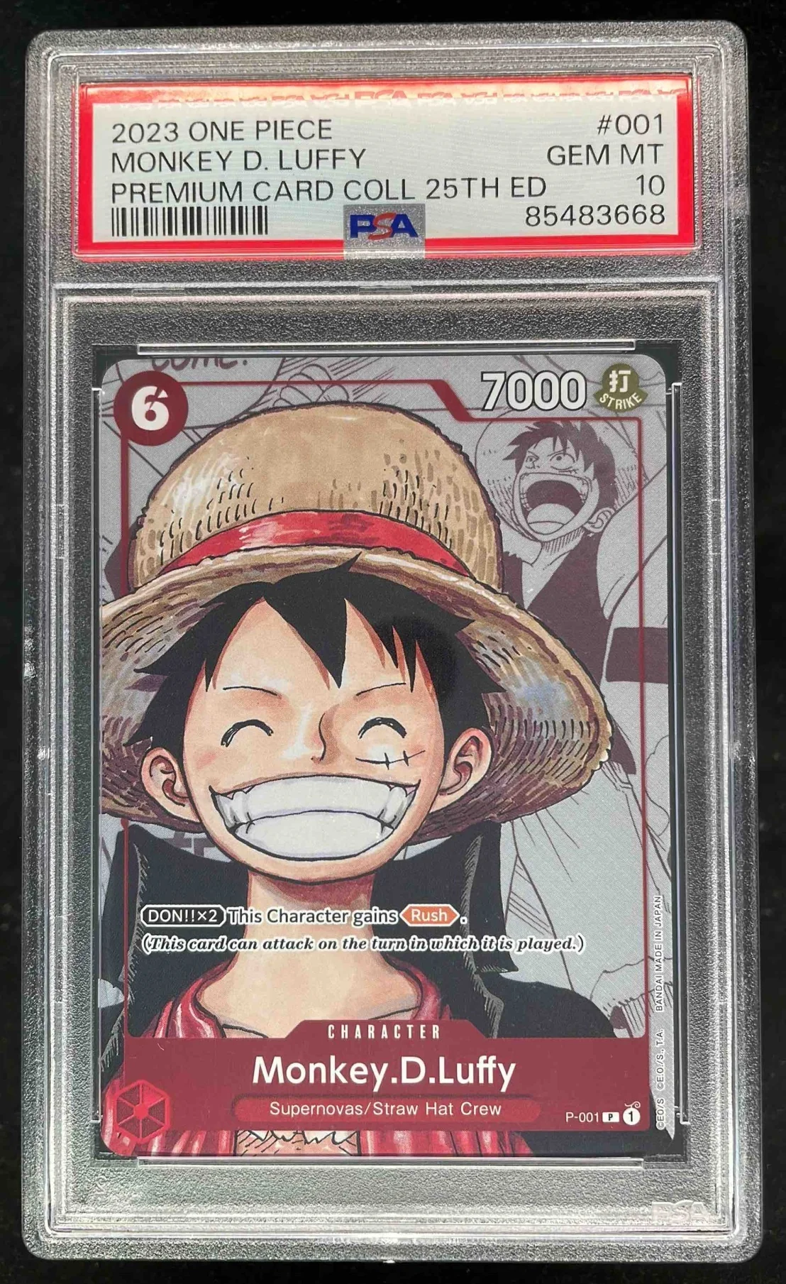2023 One Piece Premium Card Collection 25th #001 Monkey D Luffy PSA 10