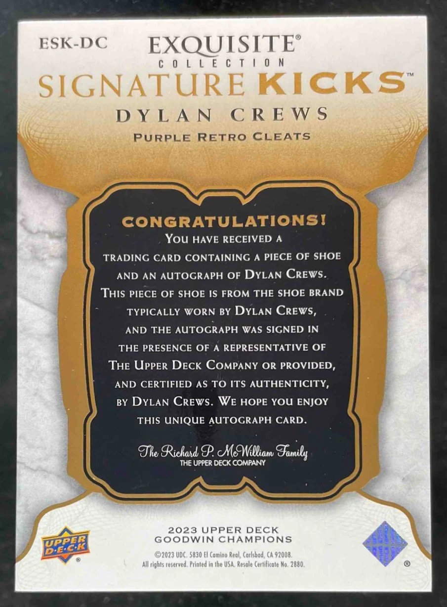 2023 Goodwin Champions Exquisite Collection Kicks Vertical #DC Dylan Crews Auto - Image 2