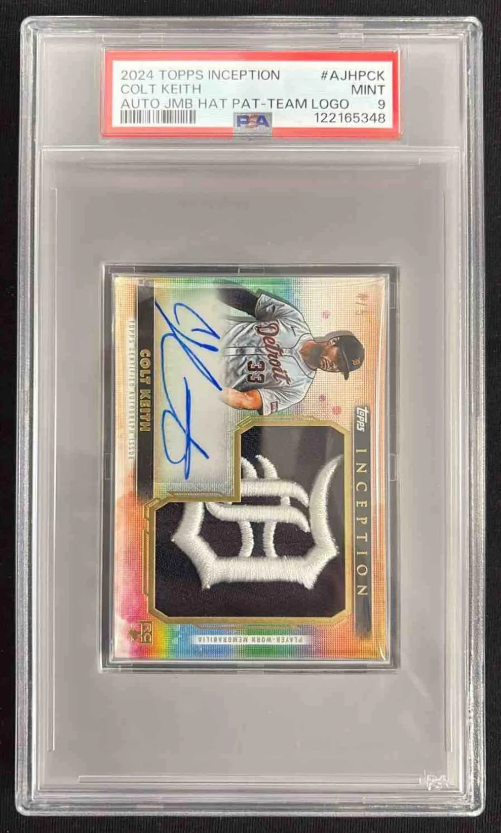 2024 Topps Inception Jumbo Hat Patch Card Team Logo Colt Keith RC Auto /5 PSA 9